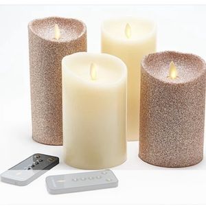 NEW! Luminara Flameless Smooth & Glitter 4-Pack Candle Set. Ivory and Gold.
